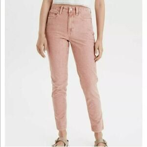 American Eagle Women's Super Stretch Corduroy Curvy Mom Straight Pant Pink Color